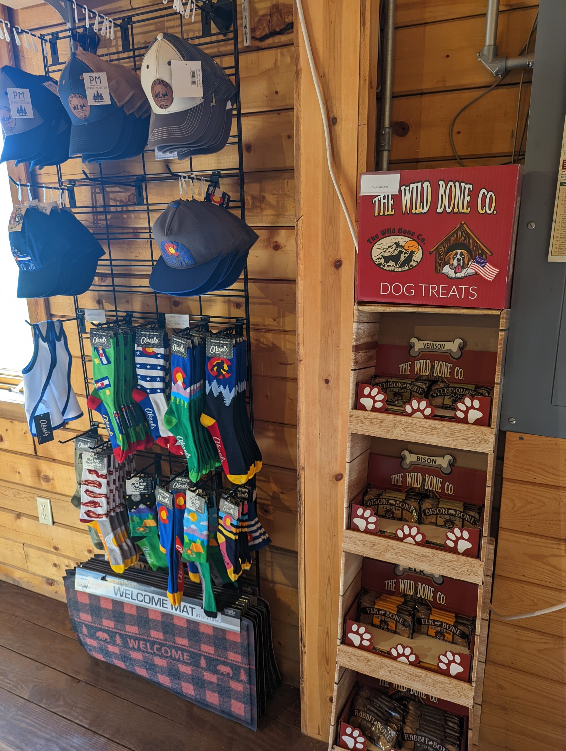 Aspen Acres Campground Store - Hat/Sock Display w/ Dog Treats